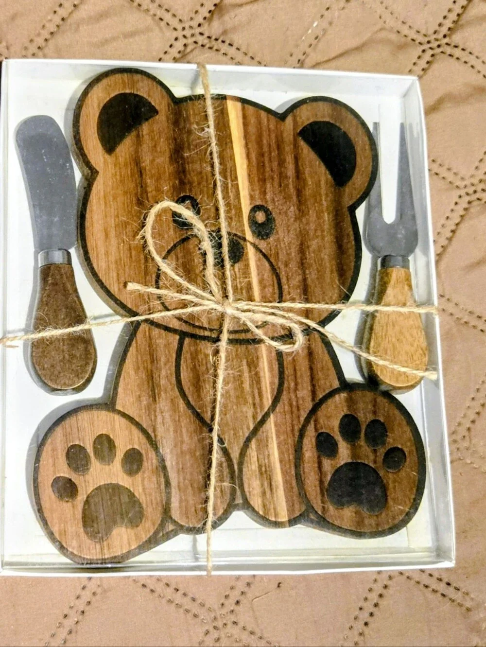Wooden Bear Cheese Board Set - Brown